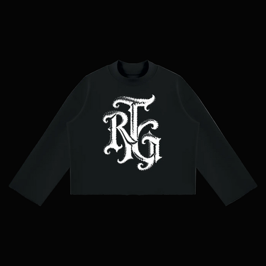 FDLFGTH Mock Neck Raw Edge Boxy Sweatshirt