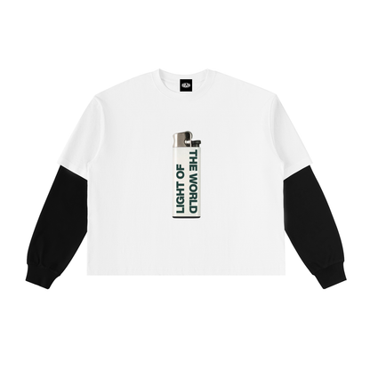 LIGHT OF THE WRLD Layered Contrast Sleeve Cotton T-Shirt