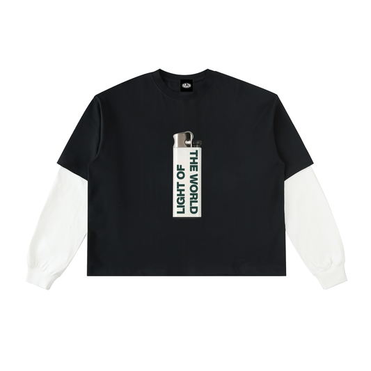 LIGHT OF THE WRLD Layered Contrast Sleeve Cotton T-Shirt