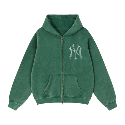 CROSS UP NY Zip-Through Boxy Fleece Hoodie